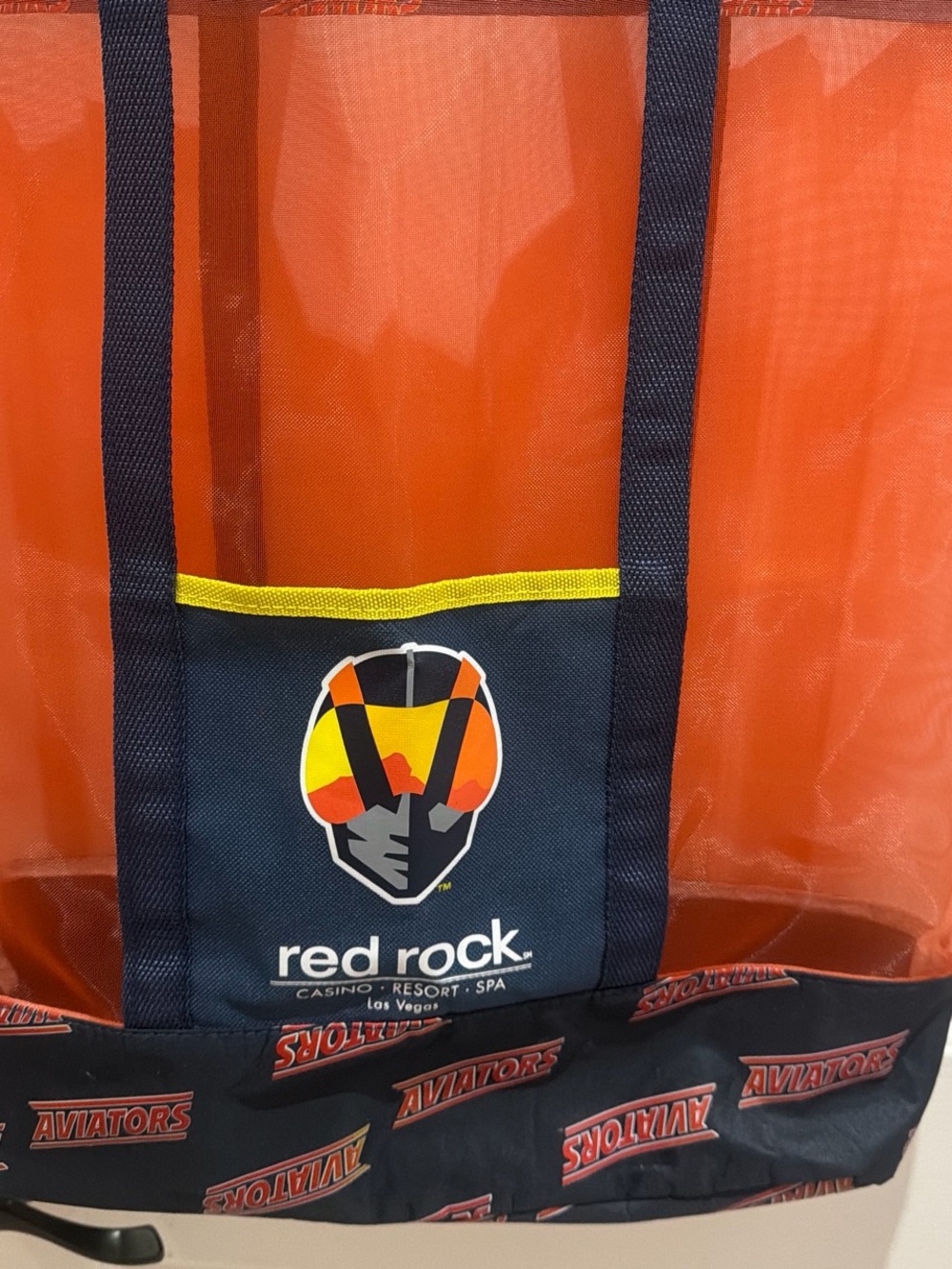 Orange and Navy Mesh Tote Bag -